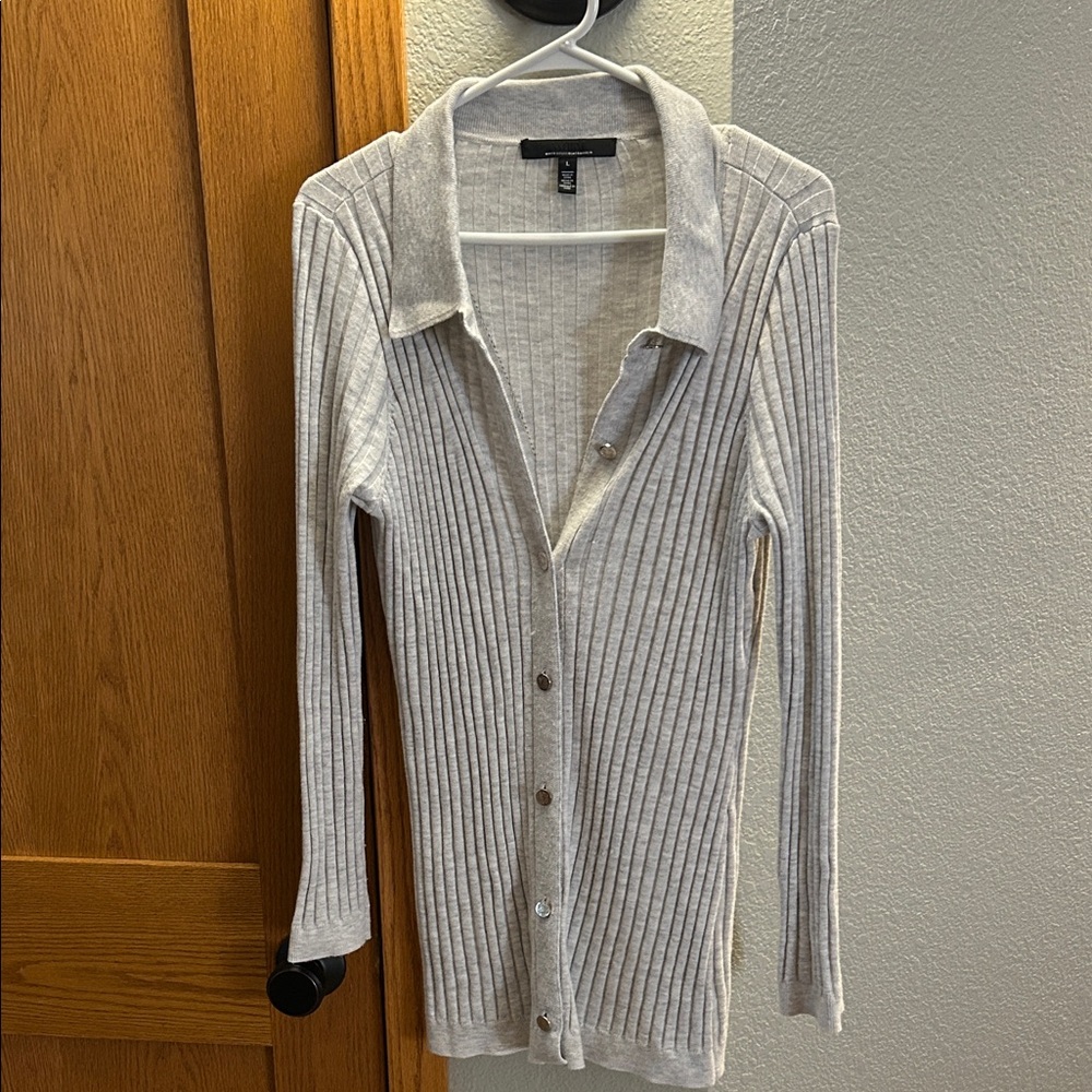 White House Black Market Gray Ribbed Cardigan